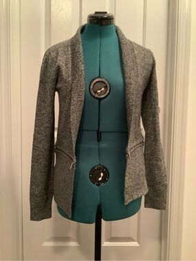 New York & Company Black and White Marled Knit Cardigan